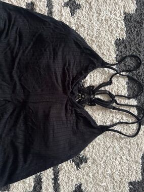 aerie Black Strappy Lace/Crochet Crop Top